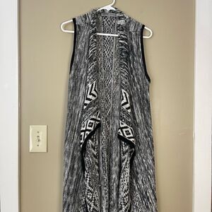 LAST CHANCE Absolutely Famous Black Grey White Waterfall Open Front Long Cardiga